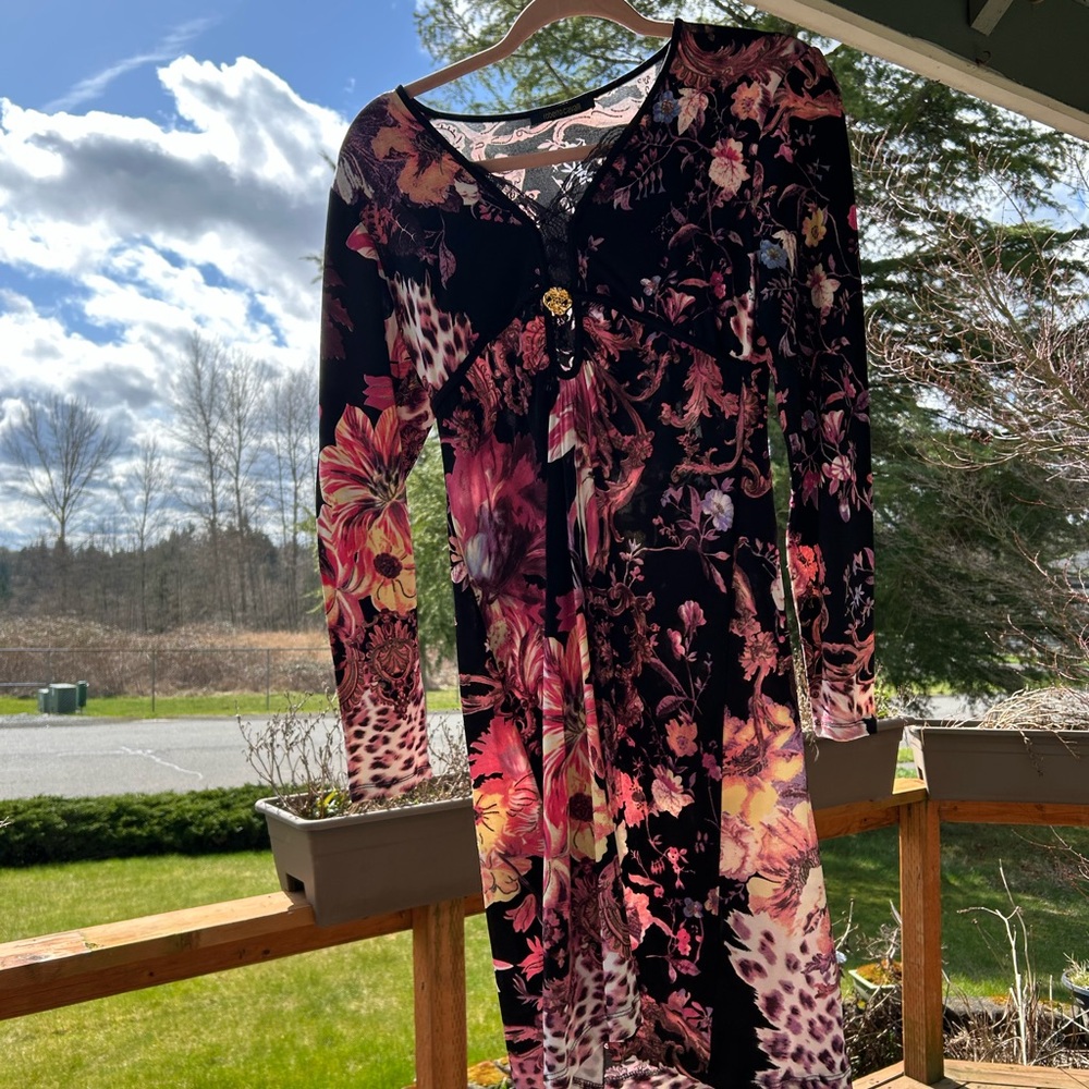 Roberto Cavalli Black Floral Dress